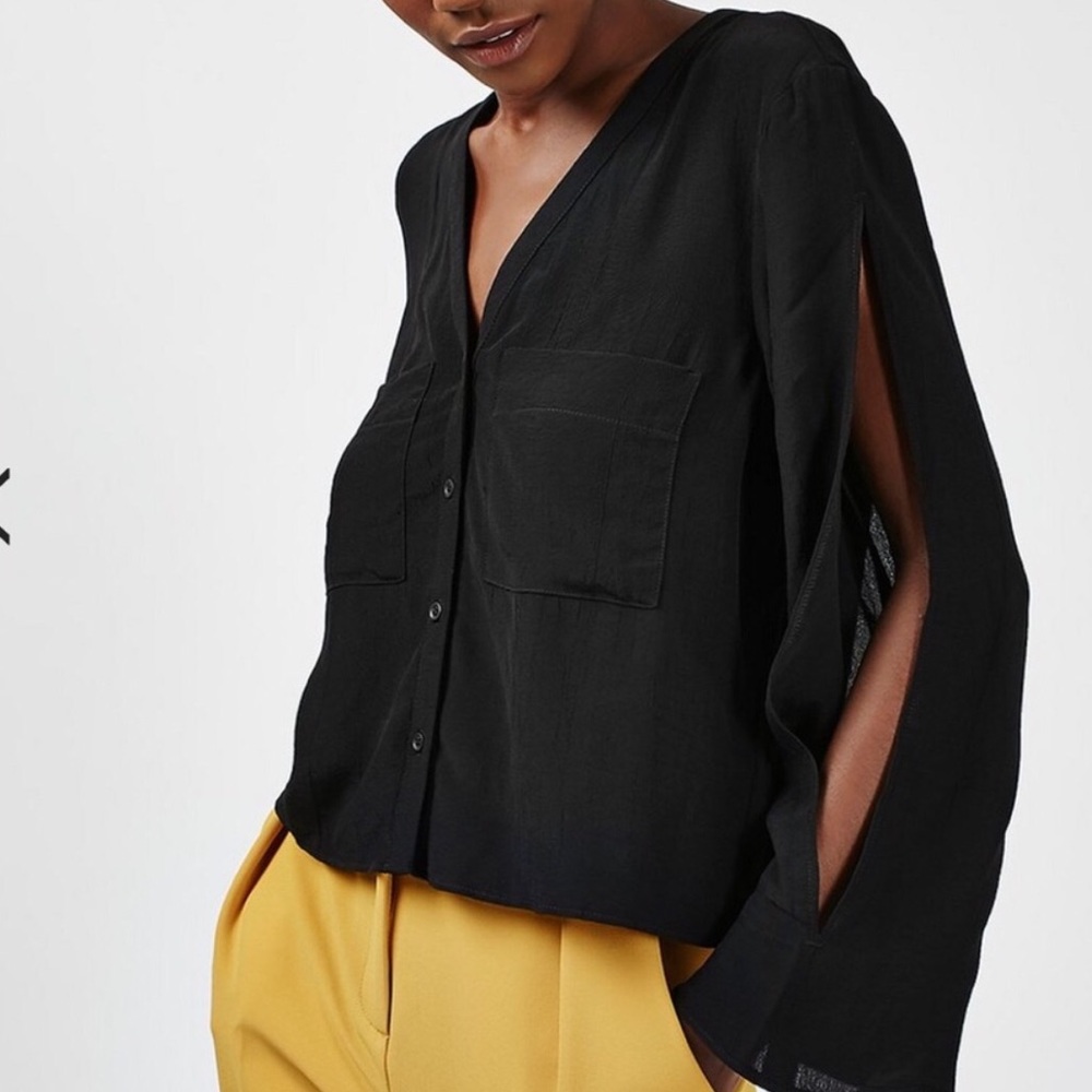 Topshop Split Sleeve Cropped V neck shirt